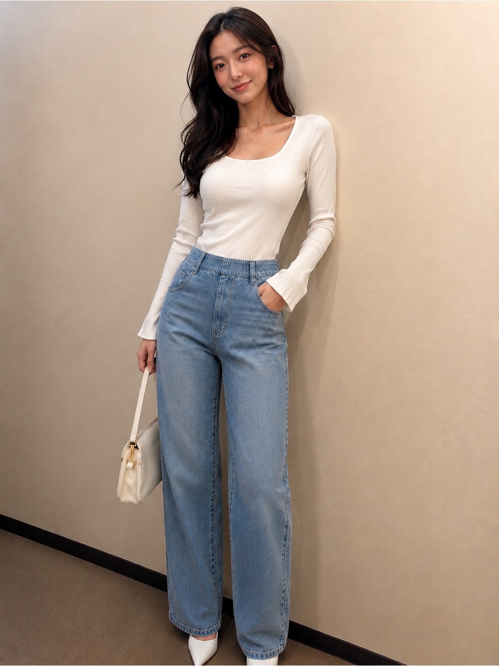 Halara High Rise Pull-On Light Wash Denim Jeans w/ Belt Loops Straight Leg